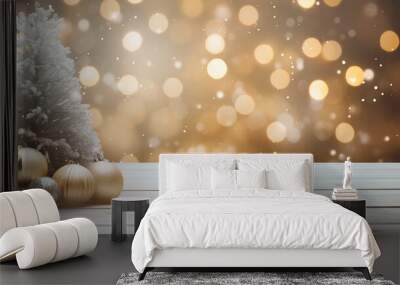 Empty table in front of christmas tree with decor Wall mural