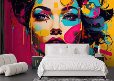 Fashion lady pop art collage style neon bold color Wall mural