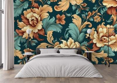 Floral damask vintage pattern, flower painting (Ai generated) Wall mural