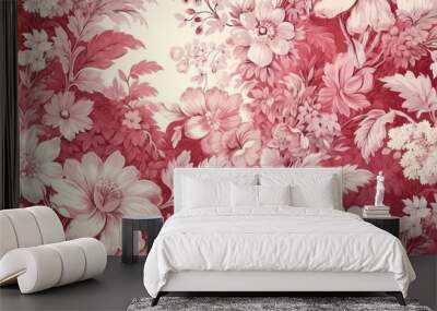 Floral Toile vintage pattern, flower red painting (Ai generated) Wall mural