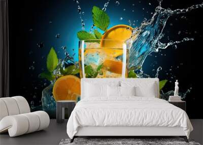 Fresh lemonade with mint ginger orange and ice Wall mural