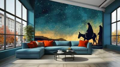 Journey of Mary and Joseph, illustration Wall mural