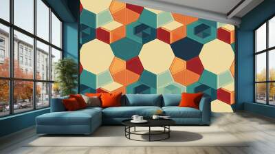 Retro hexagon vintage pattern, illustration art background Wall mural