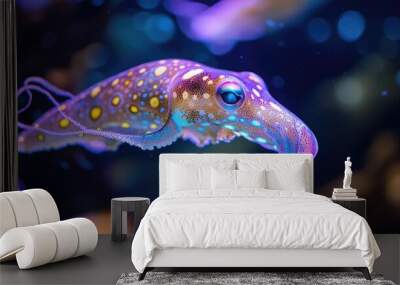 Squid Swimming Gracefully and Releasing Ink in Ocean Depths Wall mural