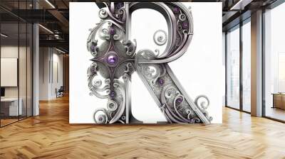 the letter r is made up of silver and purple crystals Wall mural