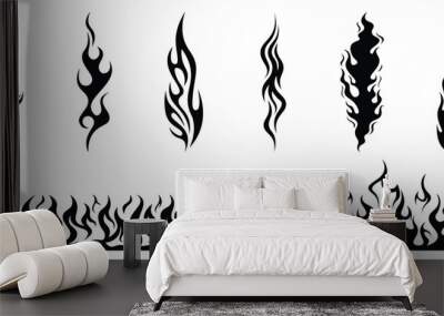 Silhouette Fire flames. Old school tattoo neo-tribal style or silhouette flame for cars. set vector icons. Fire sign. Fire flame icon isolated on white background. Vector illustration	 Wall mural