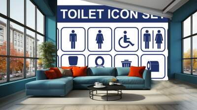 Toilet icon set, male or female restroom wc. Editable stroke. Vector illustration Wall mural