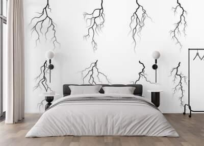 Vector lightning silhouettes set. Thunderstorm design. Vector illustration	 Wall mural