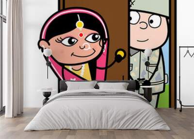 Cartoon Indian Woman opening Door Wall mural