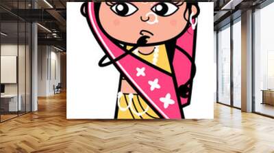 Cartoon Indian Woman thinking seriously Wall mural