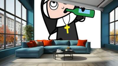 Drunk Woman - Cartoon Nun Lady Vector Illustration Wall mural