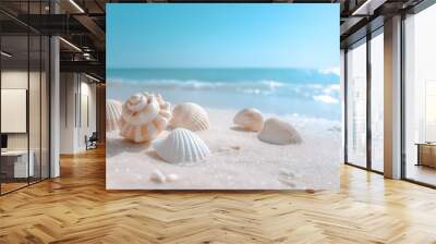 seashells on the beach, with a clear blue sky Wall mural