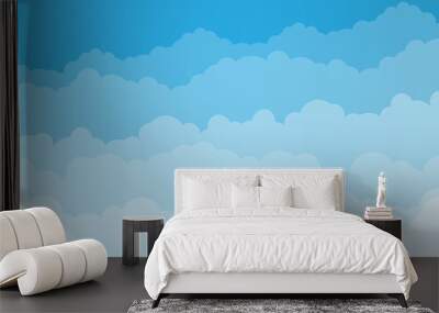 Sky and Clouds Background. Stylish design with a flat poster, flyers, postcards, web banners. Blue cartoon simple design style. Isolated Object. Wide size. Vector illustration. Wall mural