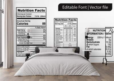 Vector Nutrition Facts template Supplement facts template Label reference Editable font Wall mural