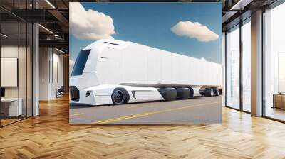 White autonomous driving cargo truck concept, AI generated Wall mural