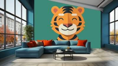 2d illustration featuring a charming tiger emoji in a sleek flat design Wall mural