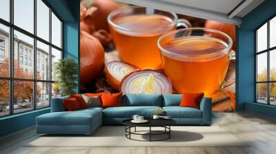 3 Cups of Healthy Onion Peel Tea for a Refreshing and Nourishing Beverage Wall mural