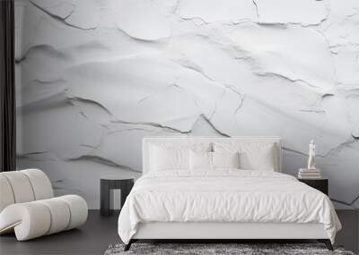 A closeup shot of a white wall with a cracked texture resembling a snowy landscape. The monochrome pattern gives a freezing effect to the flooring Wall mural