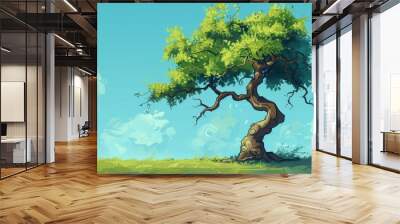 A whimsical depiction of a tree in a cartoon style Wall mural