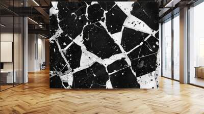 Abstract monochrome pattern with spots cracks dots chips shapes and lines on a black and white textured background Wall mural