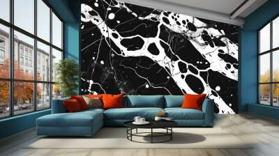 Abstract monochrome pattern with spots cracks dots chips shapes and lines on a black and white textured background Wall mural