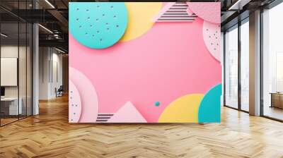 Abstract retro concept with 80s vibes on pink background minimalist top view with empty space Wall mural