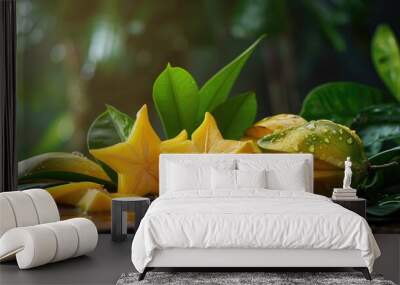 Asian fruit known as starfruit or carambola slice the yellow star fruit Wall mural