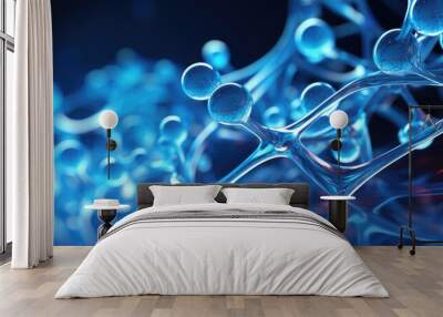 biotechnology science in medicine studying molecular research and biology on a blue background Wall mural