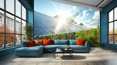 Business professionals exploring renewable energy options for a greener world through CO2 reduction and clean technology. Wall mural