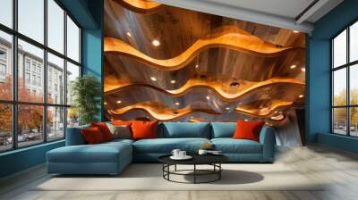 Ceiling adorned with wooden fixtures and lighting Wall mural