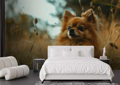 Charming Pomeranian dog in a natural environment Wall mural