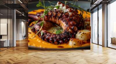 Charred Octopus Accompanied by Creamy Potato Soup Wall mural