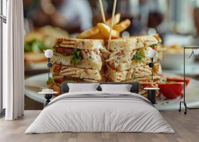 Club sandwich with chicken served on a plate Wall mural