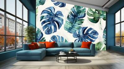 Contemporary watercolor tropical leaf pattern for textile design with a retro summer theme and vintage exotic print Wall mural