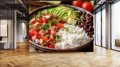 Delicious rice beans and avocado in a bowl on the table Wall mural