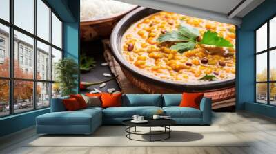 Dish of Arhar Lentils Accompanied by Rice Wall mural