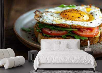 Egg Club Sandwich on a Weathered Brown Dish Wall mural