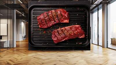 Grilled marbled Angus beef rump steak seasoned with spices, presented from a top angle. Wall mural