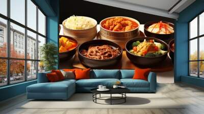 In Korea a traditional meal consists of side dishes like kimchi rice served on the table with a spoon and a variety of other healthy dishes reflecting the rich culinary background of the cou Wall mural