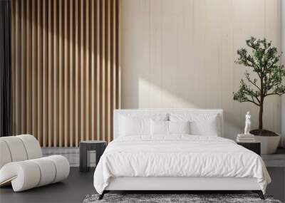 Minimalistic Scandinavian style wooden vertical slats on wall background Wall mural