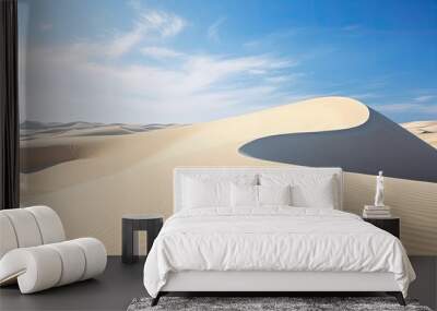 On a summer vacation in Egypt people are amazed by the white sand dunes that stretch across the desert landscape harmoniously blending with the blue sky and creating a breathtaking backgroun Wall mural