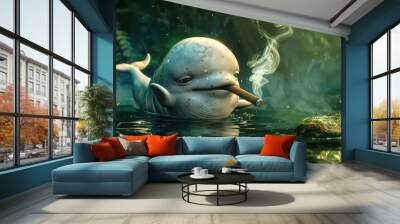 Picture this adorable whale character with a cigar adding a touch of humor and charm to the scene Wall mural