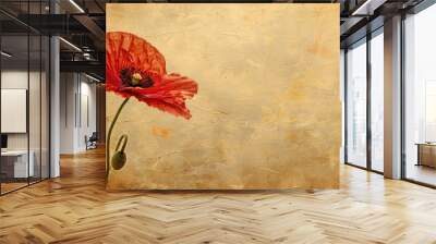 Red poppy on vintage textured paper background Wall mural