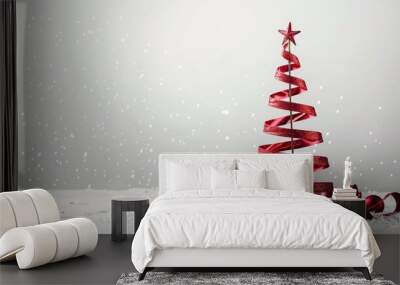 Ribbon Christmas tree on white backdrop Wall mural