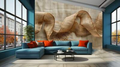 Ribbon made of jute on vivid linen fabric natural backdrop Wall mural