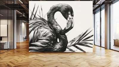 Sophisticated black and white flamingo artwork Wall mural