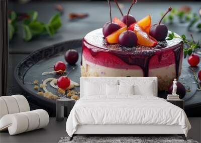 Tasty Cheesecake Crafted with Fresh Mango and Sweet Tropical Fruit Wall mural