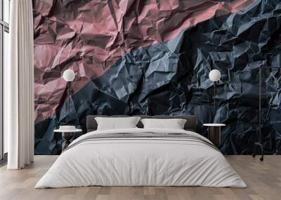 Texture background of crumpled paper in black gray and pink Wall mural