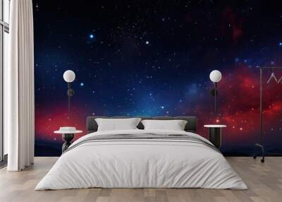 The Abstract background illustration of the night sky is filled with light space and stars contrasting against the deep black and blue hues It creates a mesmerizing world where streaks of re Wall mural