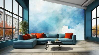 The abstract watercolor illustration on the grunge blue background with textured paper creates a stunning art design resembling the beauty of fluffy clouds in a brush painted masterpiece pe Wall mural